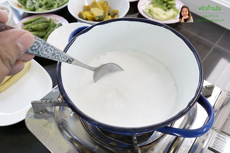 shrimp paste chili sauce with boiled vegetable soaked in coconut milk 97